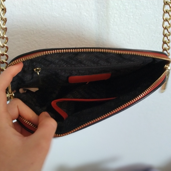 Steve Madden Faux Leather Crossbody Purse Bag Handbad with Gold Chain Strap - Picture 10 of 16